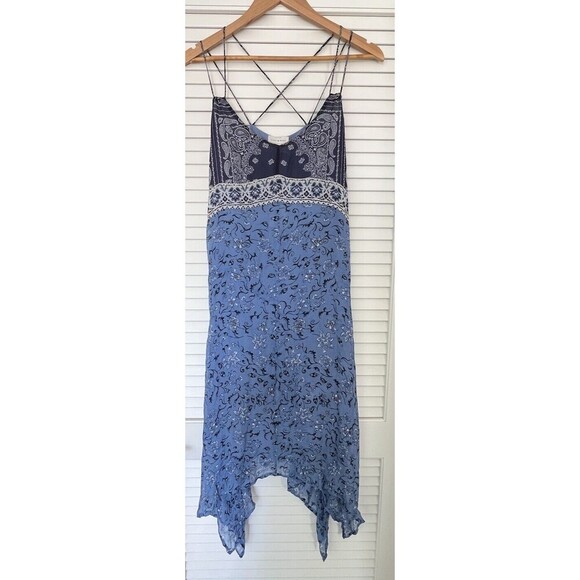 Lucky Brand Layla Scarf Dress Womens Small Blue Floral Strappy Flowy Sheer Boho - Picture 5 of 14